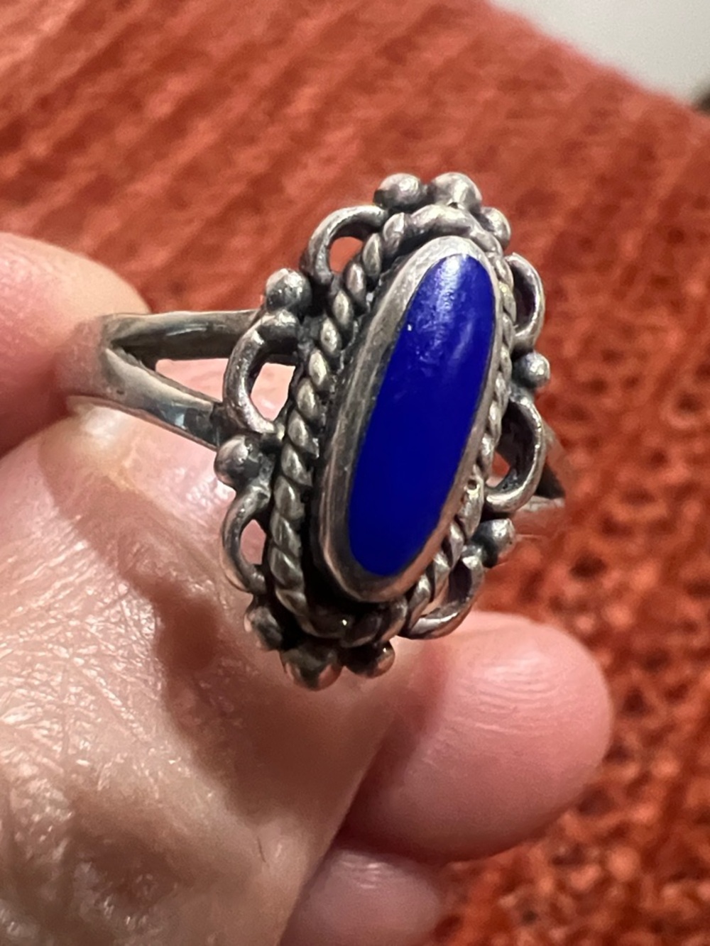 Sterling Silver Oval Lapis-Blue Statement Ring Size 7